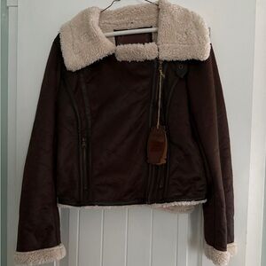 Hale Bob Dark Brown Teddy Jacket with Cream Accents